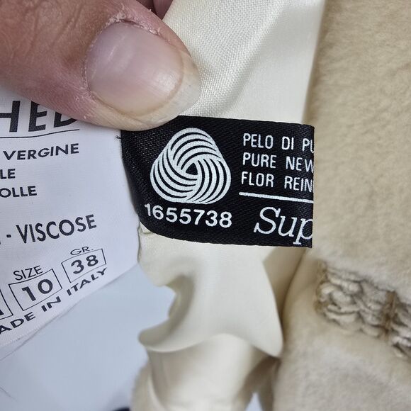 Vtg Teddy Bear Cream Superwashed Pure Wool Lined Coat 1950s/60s Medium Italy - Picture 6 of 11